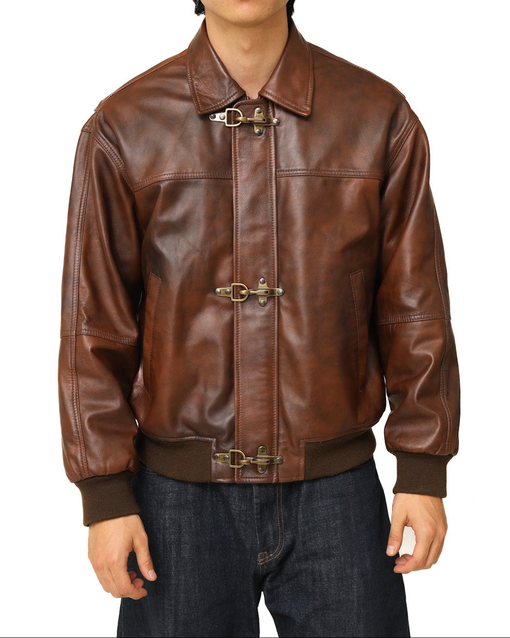 Vintage Clasp Sheepskin Leather Jacket