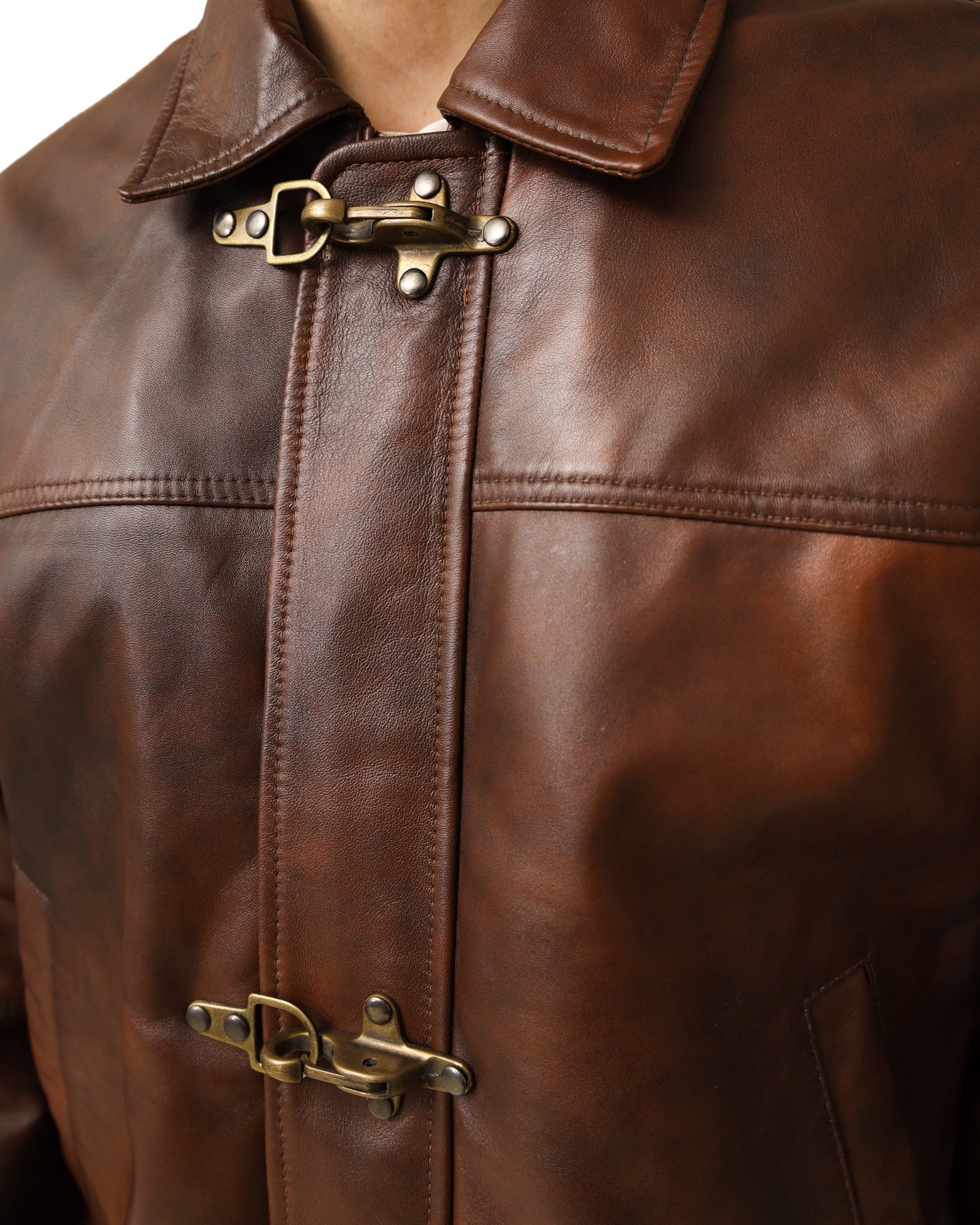 Vintage Clasp Sheepskin Leather Jacket