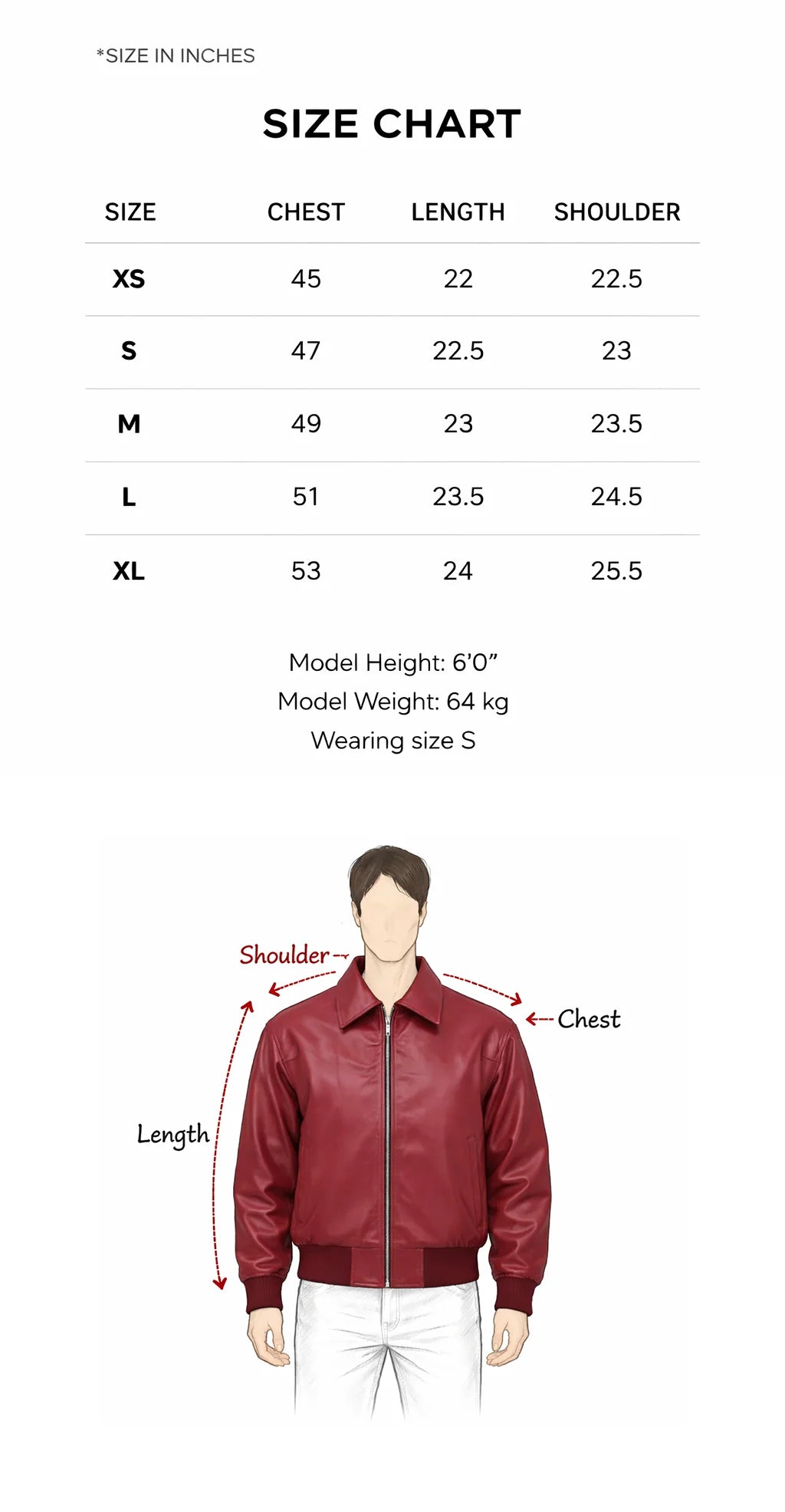 Cropped Cherry Jacket size chart
