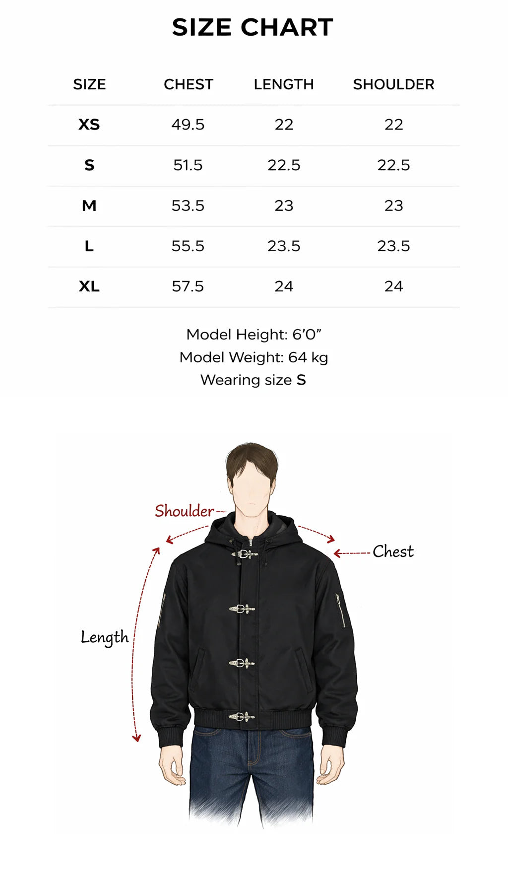 Denim Clasp Jacket size chart