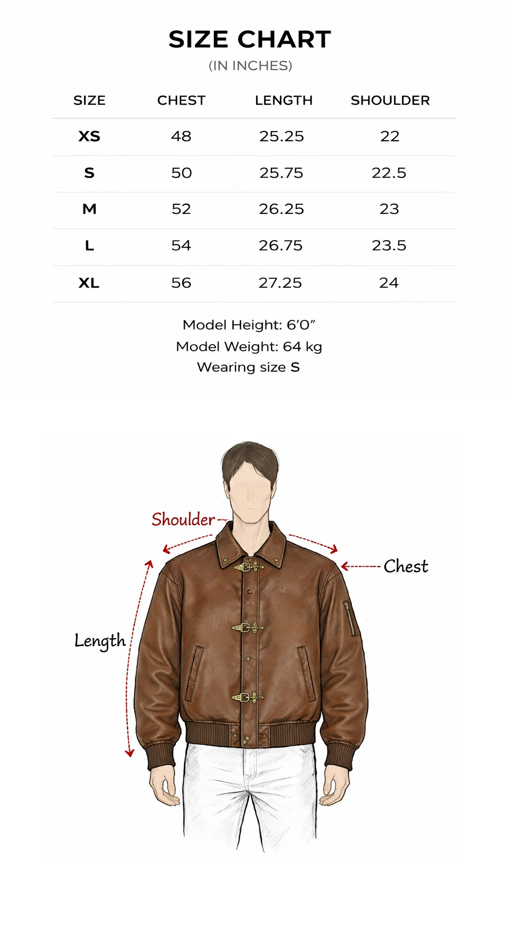 Brown Vintage Clasp Jacket size chart