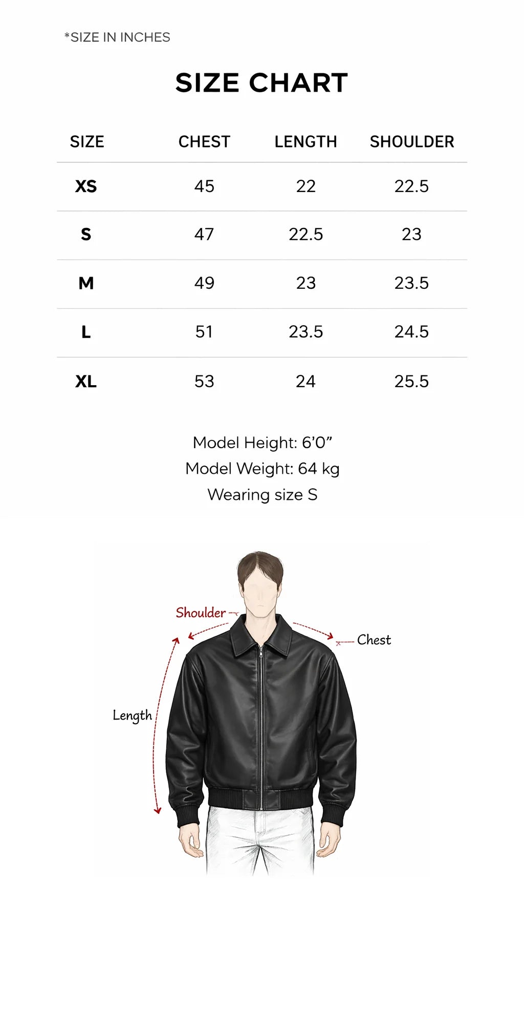 Cropped Carbon Black Jacket size chart